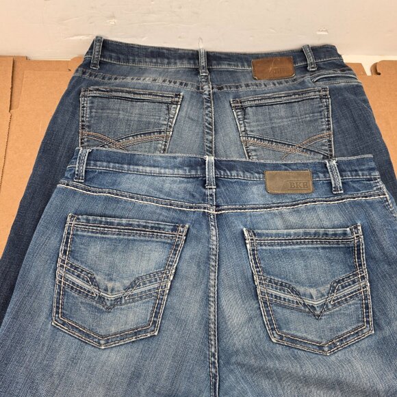 BKE Derek Jeans Mens 36S Bootcut /Straight  MedWash Grunge Blue Denim 2 of - Picture 4 of 8